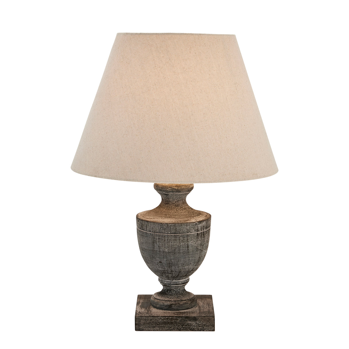 Neutral Linen Shade Table Lamp With Grey Washed Wooden Base - Incia