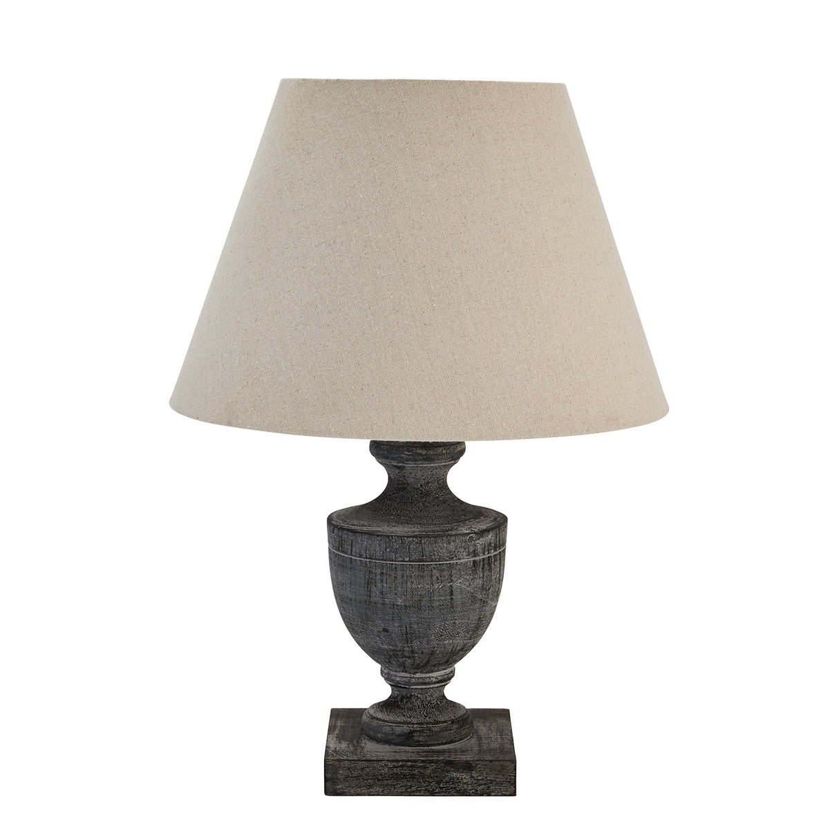 Neutral Linen Shade Table Lamp With Grey Washed Wooden Base - Incia