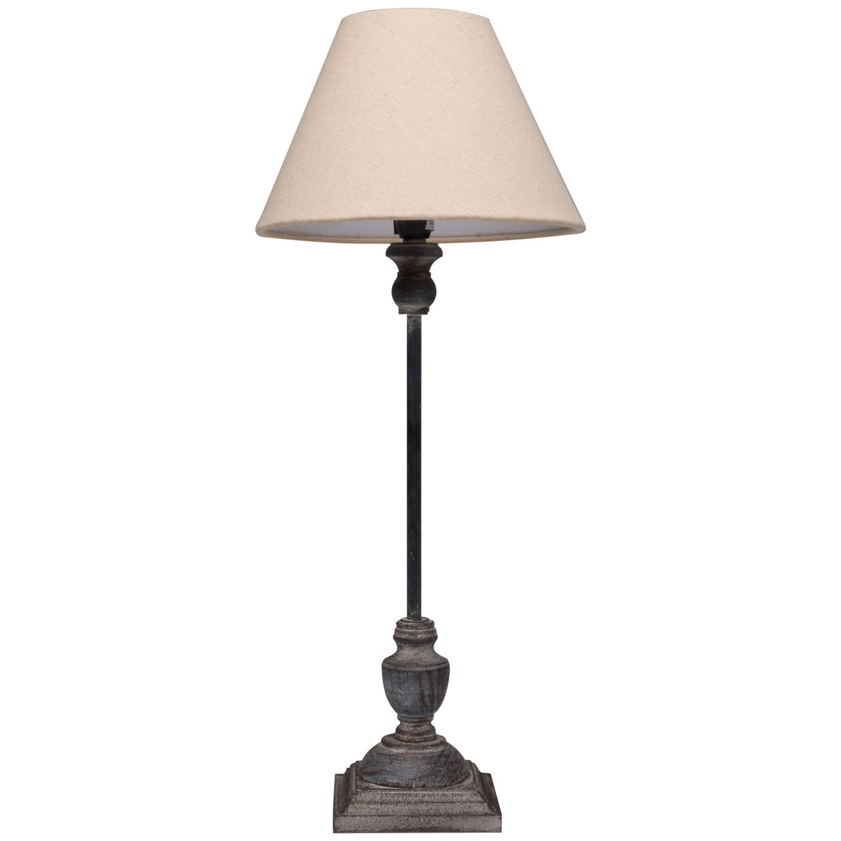 Neutral Linen Shade Table Lamp Grey Washed Wooden Base - Incia