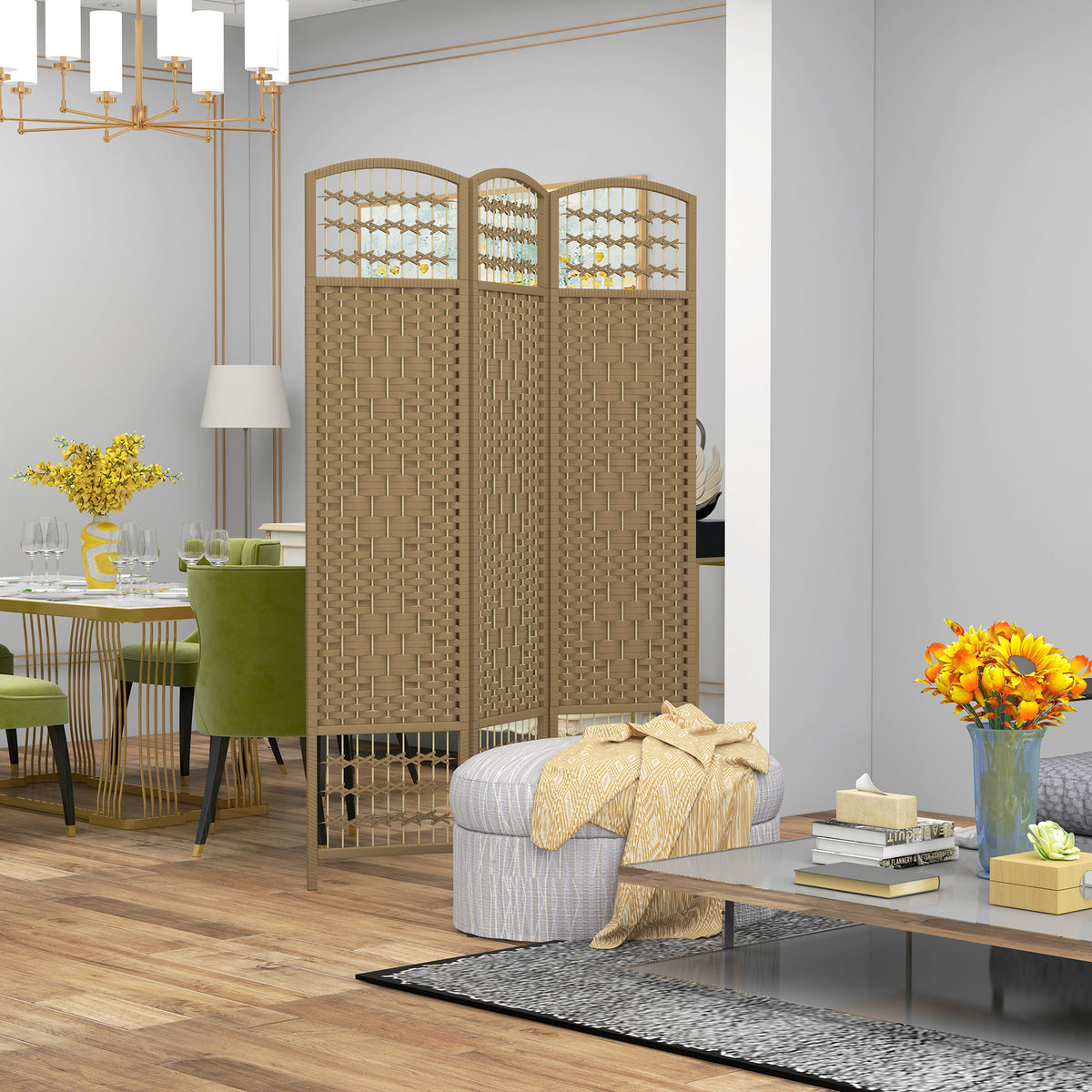 Paper Rope 3 Panel Folding Room Divider 120cm Wide - Velmora