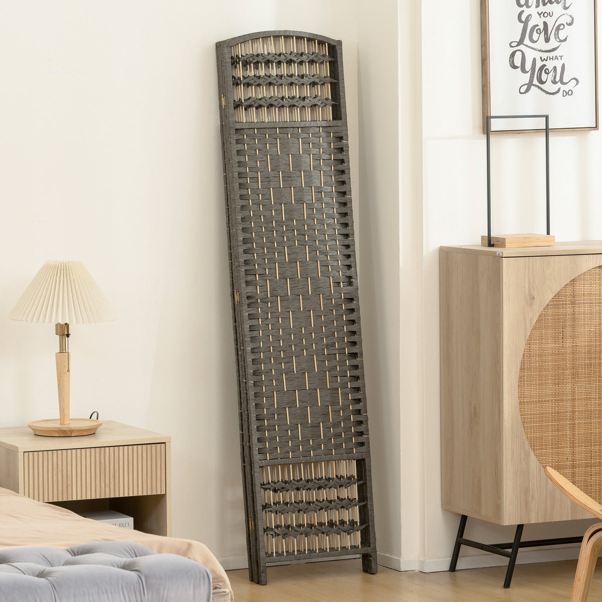 Paper Rope 4 Panel Folding Room Divider 160cm Wide - Velmora