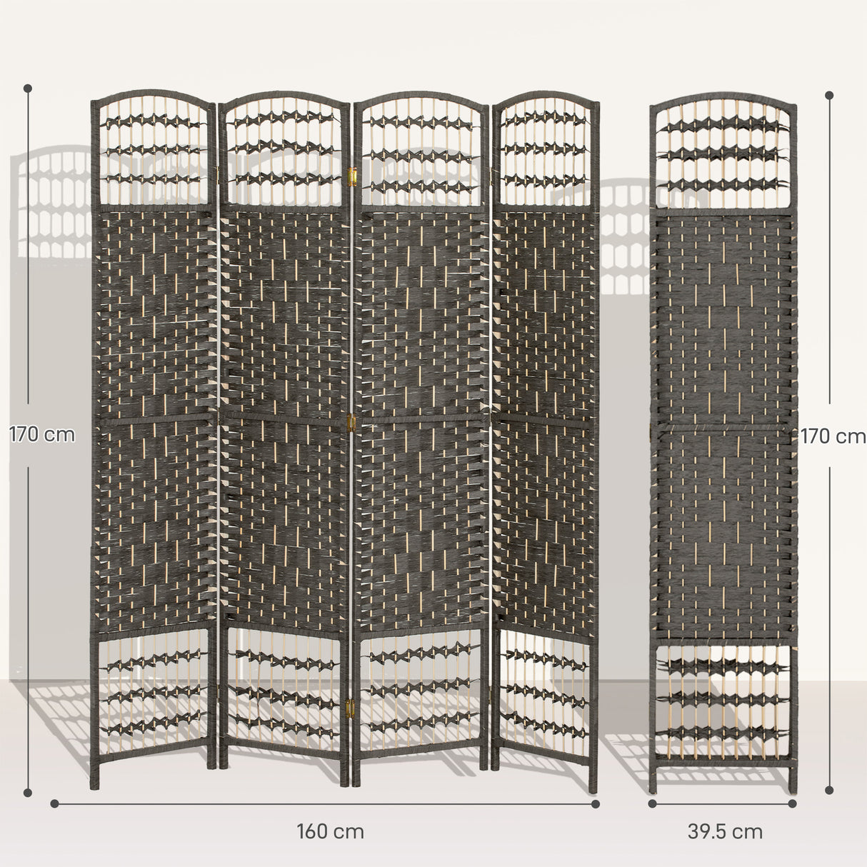 Paper Rope 4 Panel Folding Room Divider 160cm Wide - Velmora