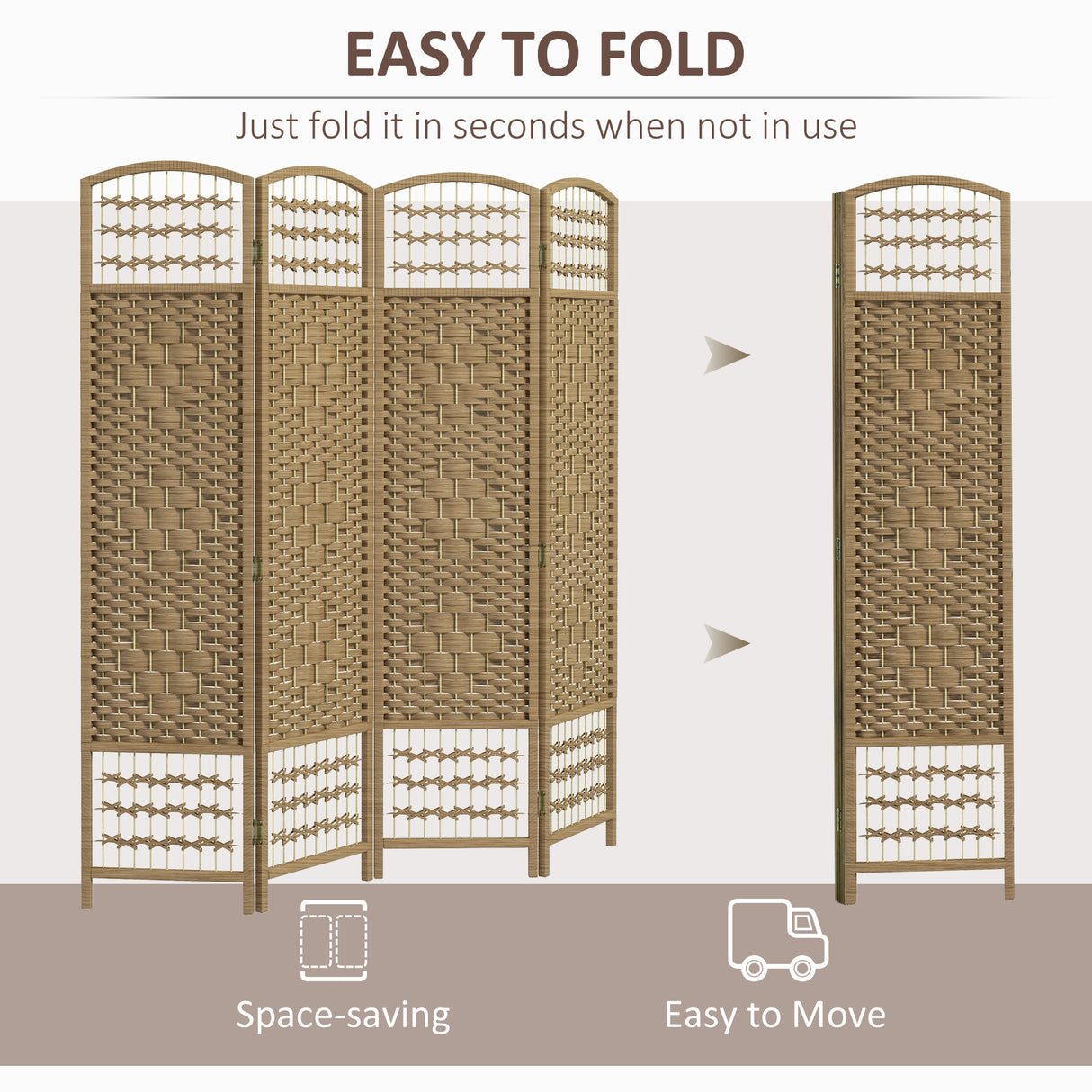Paper Rope 4 Panel Folding Room Divider 160cm Wide - Velmora