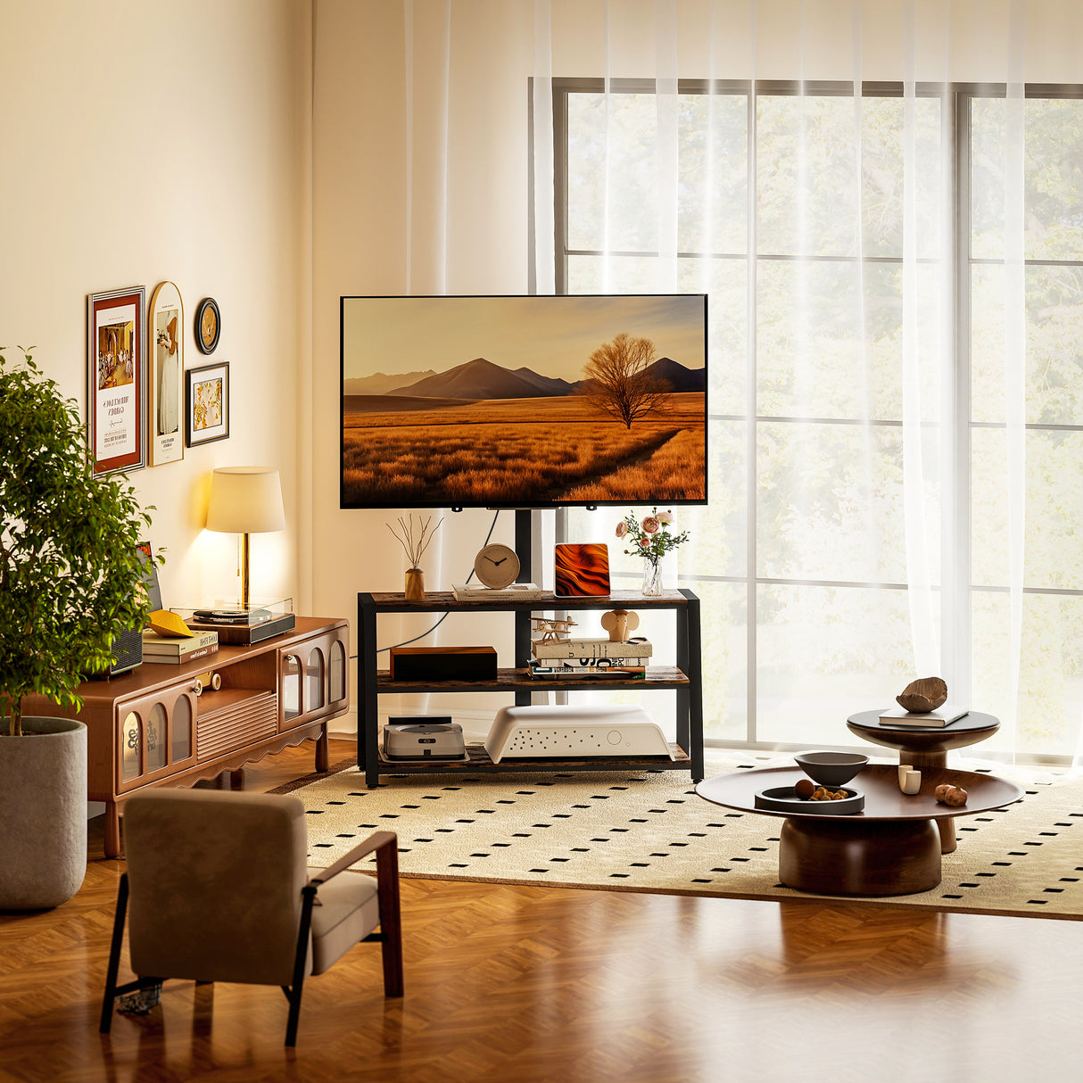 Particle Board TV Stand 108cm Wide With Bracket - Velmora