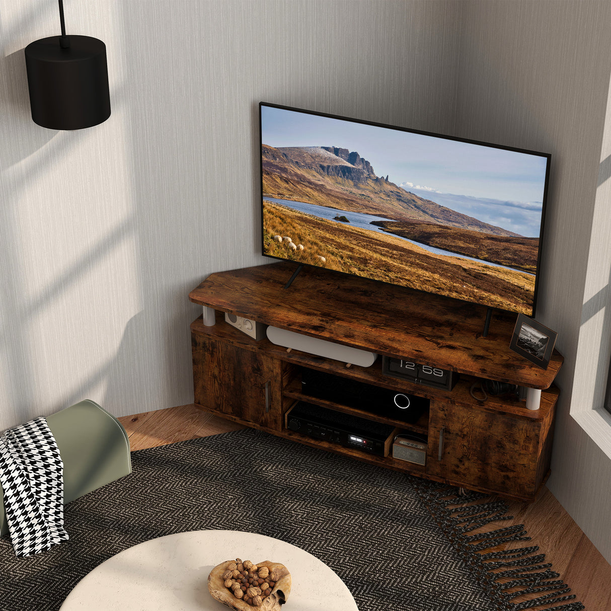 Particle Board TV Stand 120cm Wide With 2 Doors - Velmora