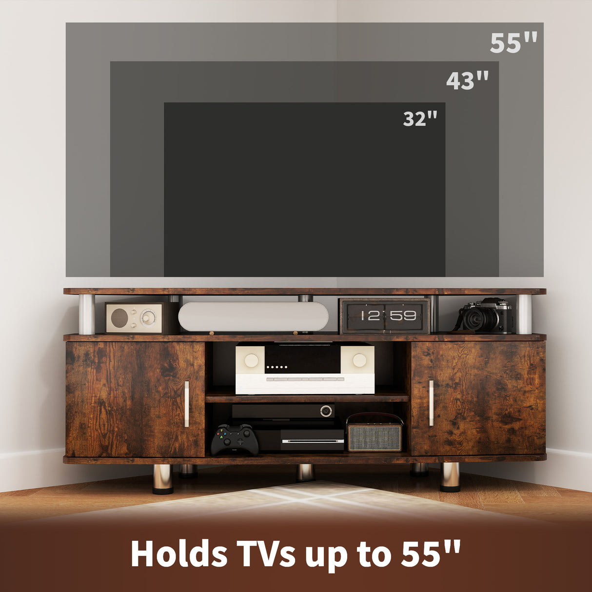 Particle Board TV Stand 120cm Wide With 2 Doors - Velmora