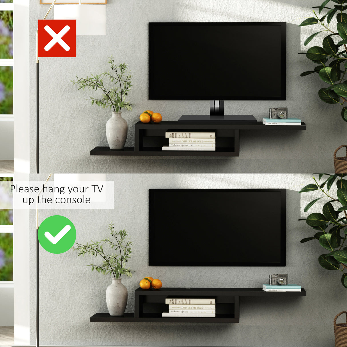 Wooden TV Stand 152.4cm Wide Wall Mounted - Velmora