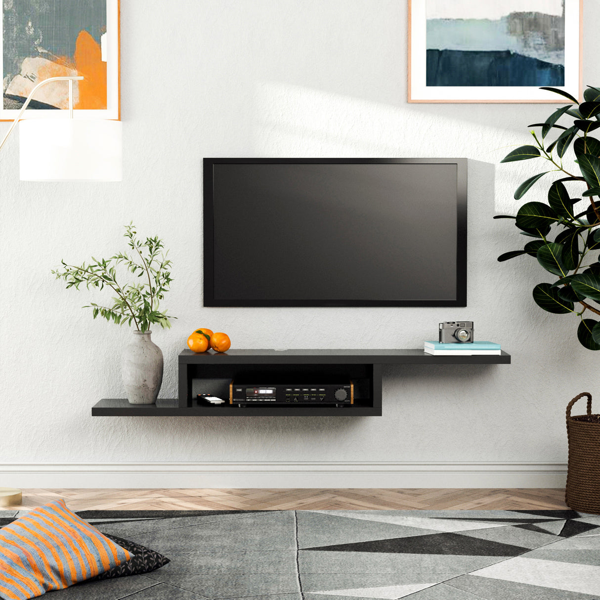 Wooden TV Stand 152.4cm Wide Wall Mounted - Velmora