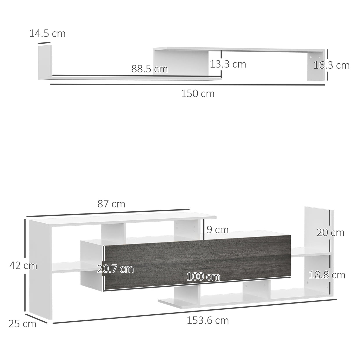 Wooden TV Stand 153.6cm Wide With Wall Shelf - Velmora