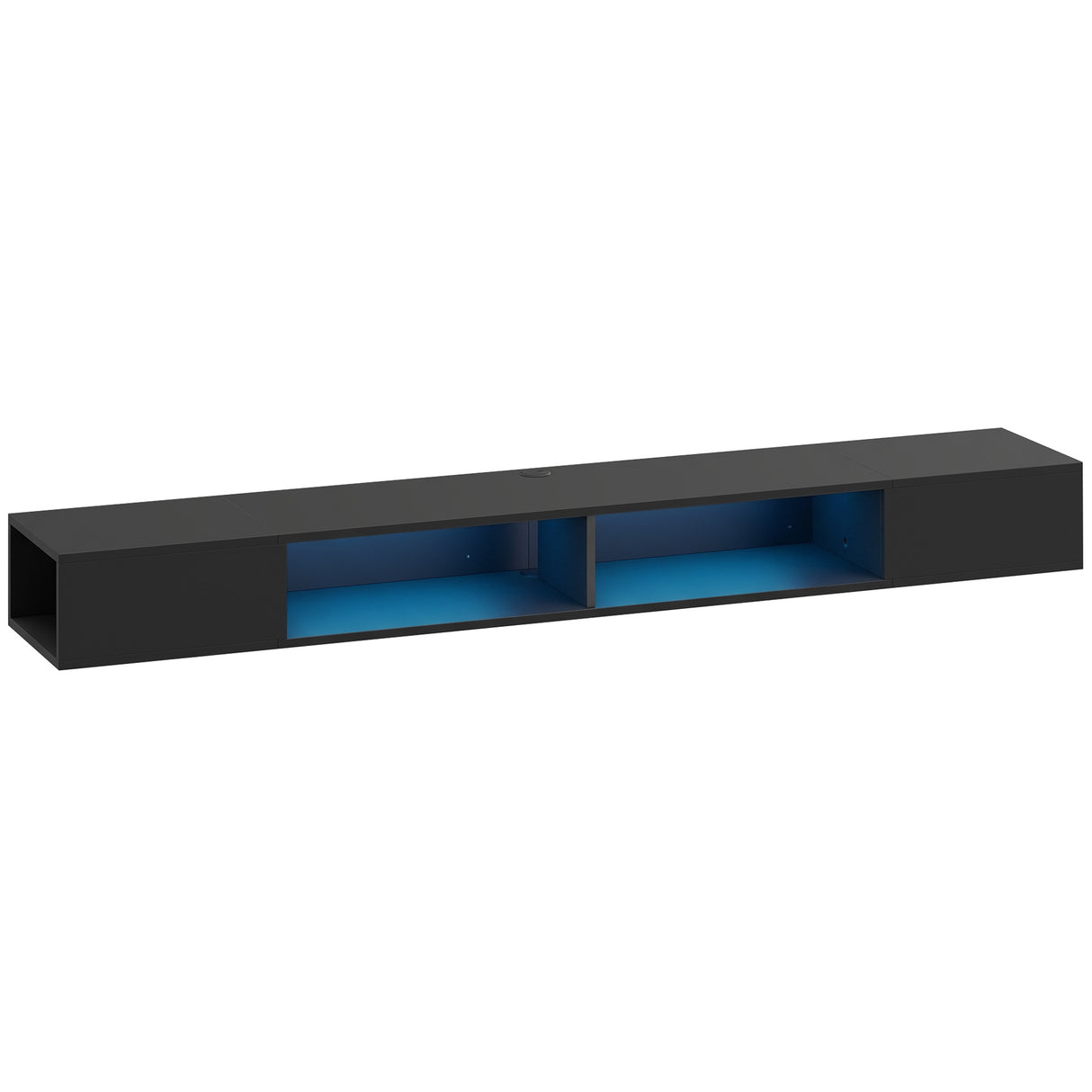Wooden TV Stand 177.7cm Wide Wall Mounted With LED Lights - Velmora