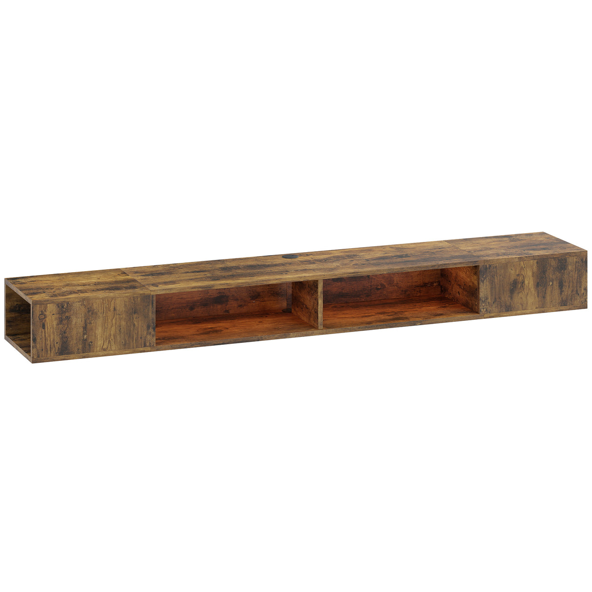 Wooden TV Stand 177.7cm Wide Wall Mounted With LED Lights - Velmora