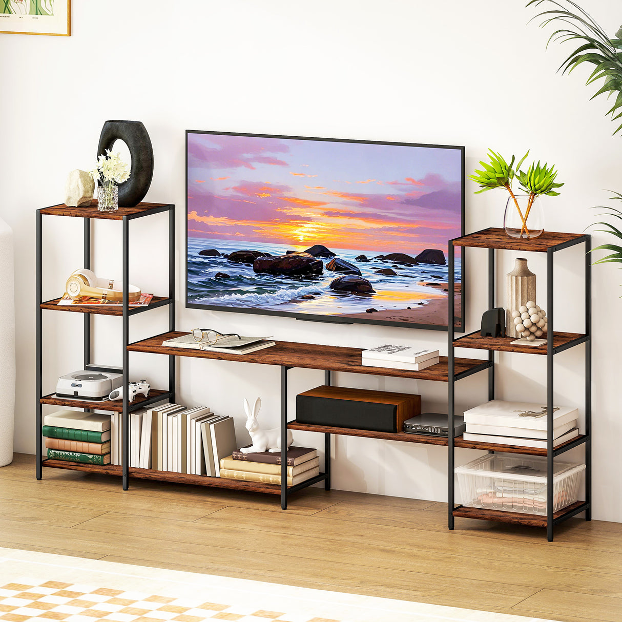 Wooden TV Stand 192cm Wide With Steel Frame - Velmora