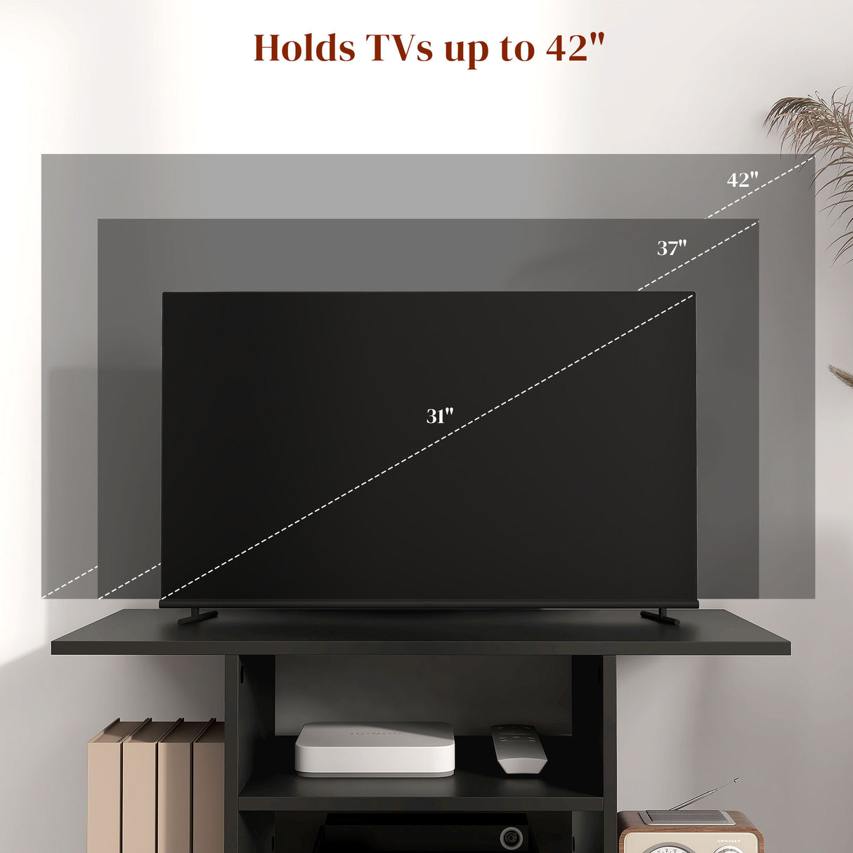 Wooden TV Stand 80cm Wide With Bookshelf - Velmora