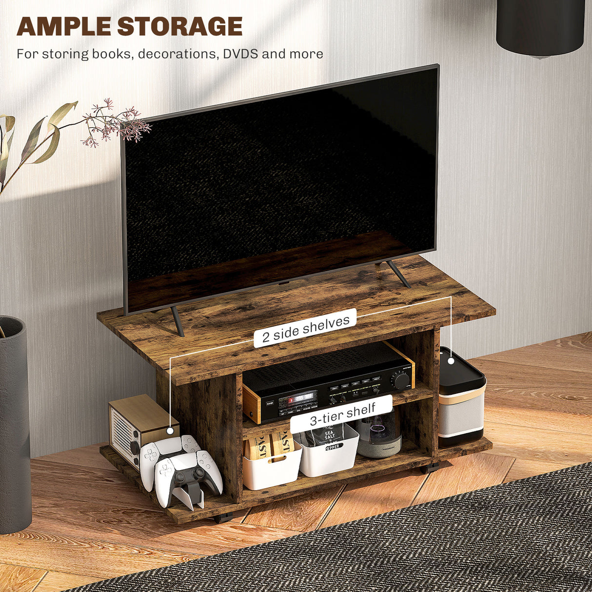 Wooden TV Stand 80cm Wide With Bookshelf - Velmora