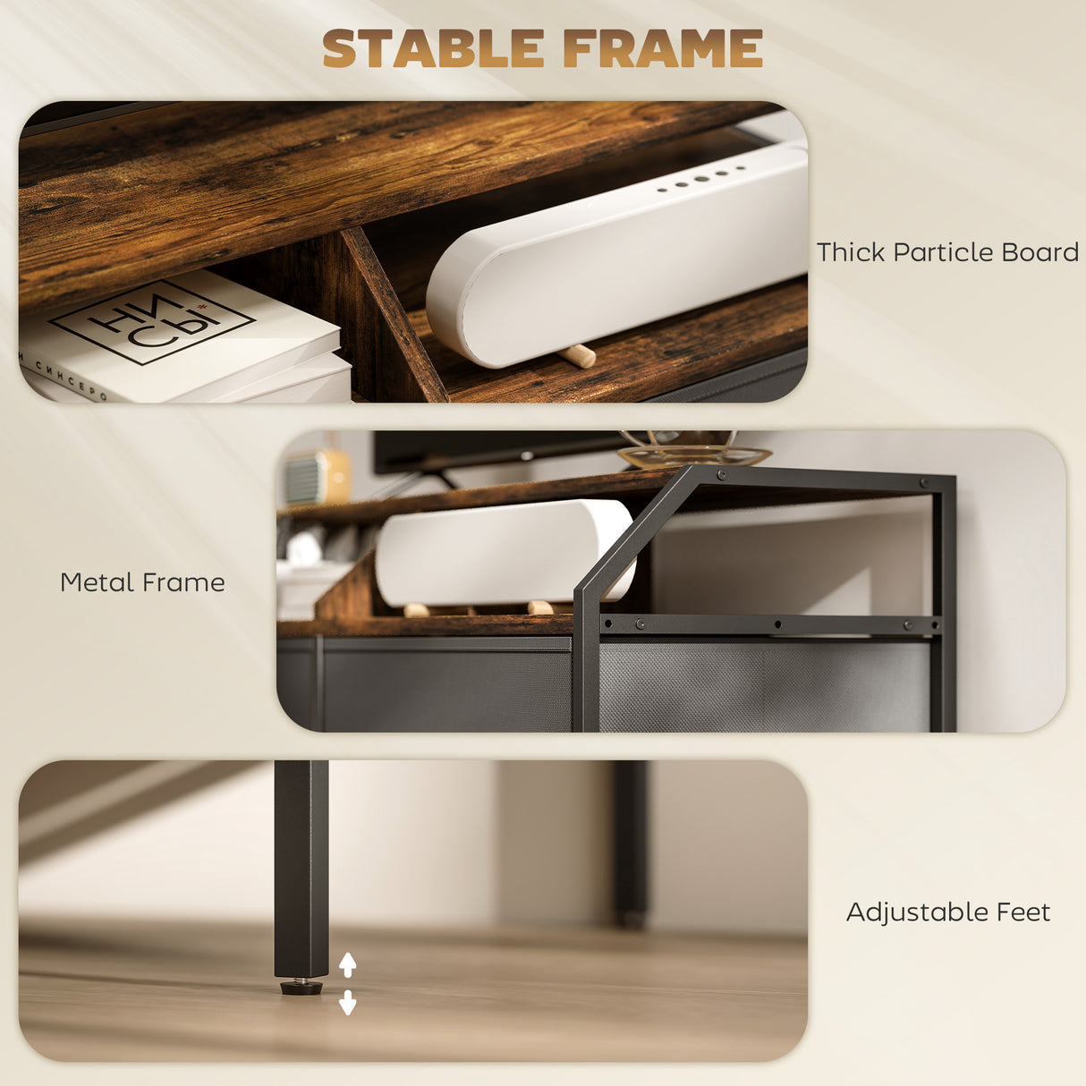 Wooden TV Stand 98cm Wide With 2 Drawers And Metal Frame - Velmora