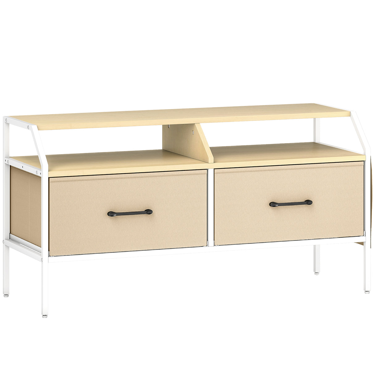 Wooden TV Stand 98cm Wide With 2 Drawers And Metal Frame - Velmora