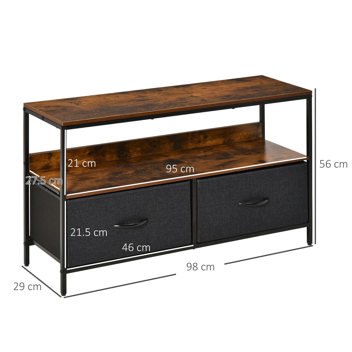 Particle Board TV Stand 98cm Wide With 2 Foldable Drawers - Velmora