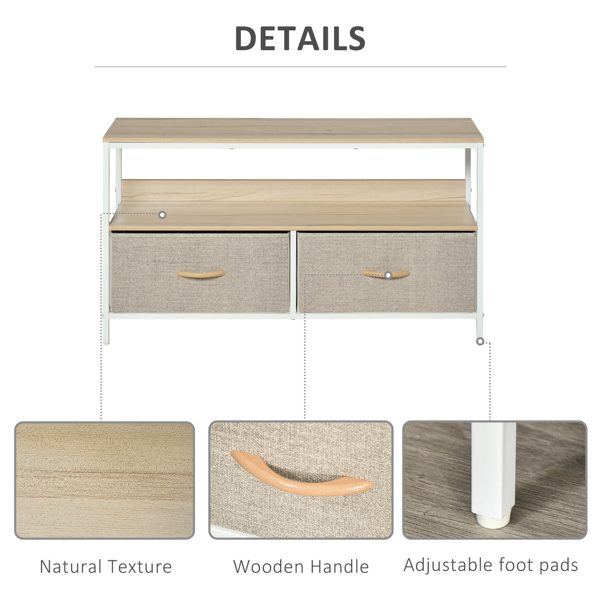 Particle Board TV Stand 98cm Wide With 2 Foldable Drawers - Velmora