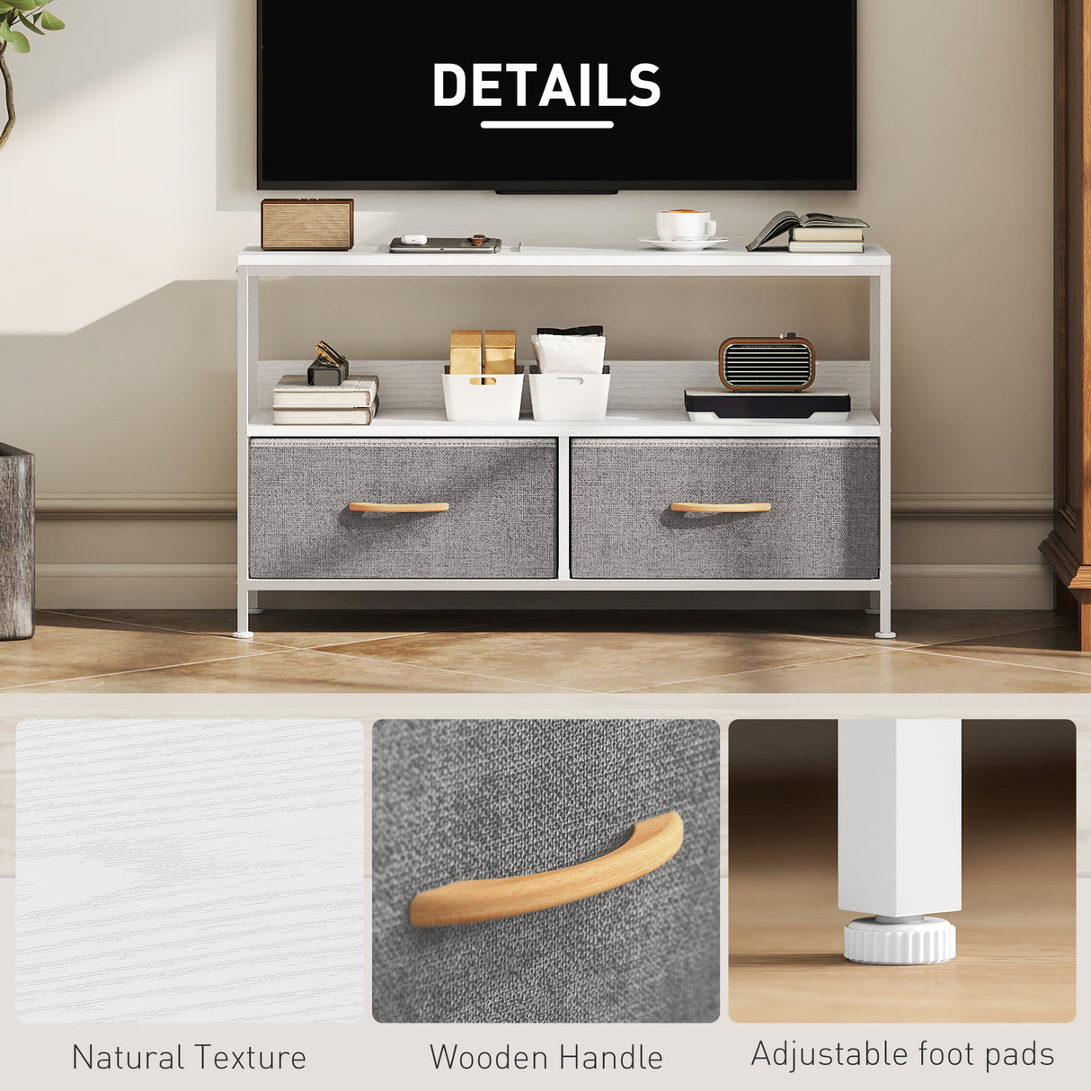 Particle Board TV Stand 98cm Wide With 2 Foldable Drawers - Velmora