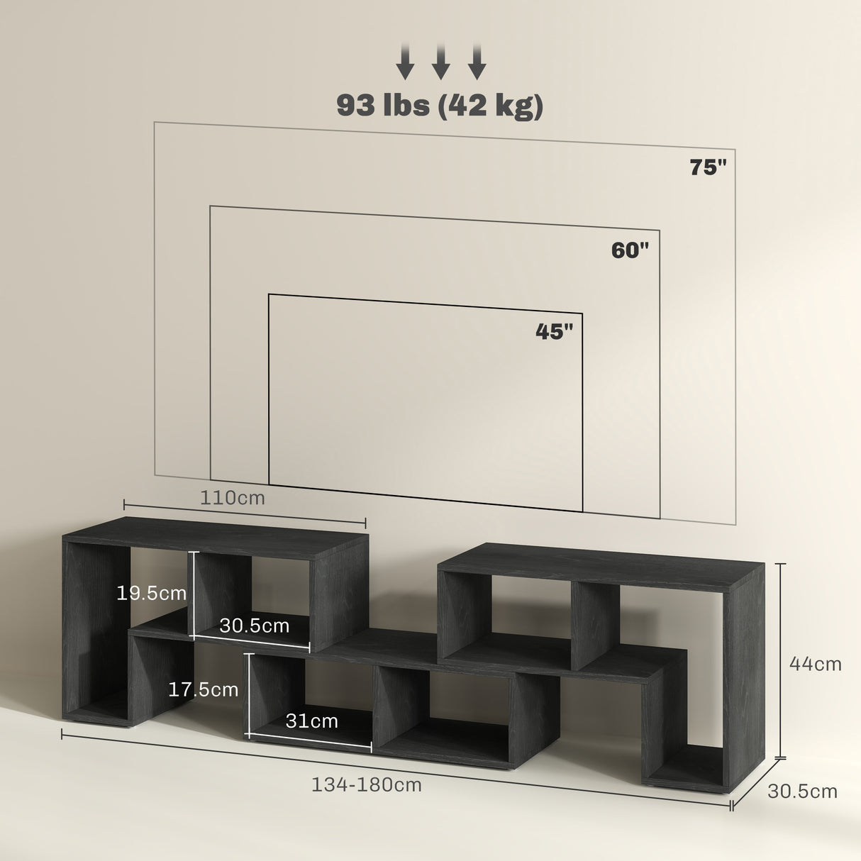 Particle Board Wall Mounted TV Stand 180cm Wide - Velmora