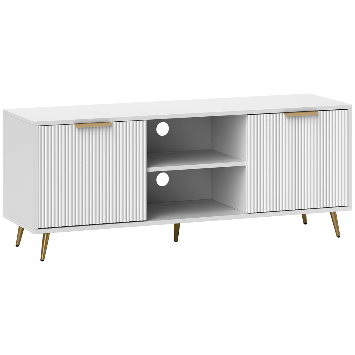 Particle Board TV Stand 120cm Wide With 2 Doors With Gold Legs - Velmora