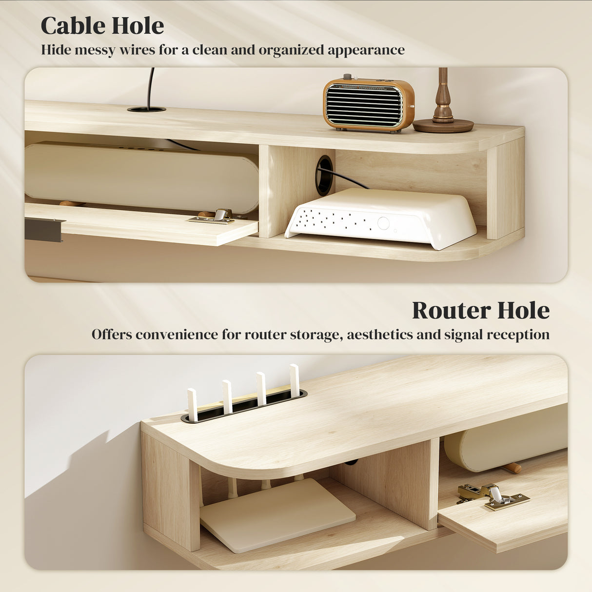 Particle Board Wall Mounted Floating TV Stand 120cm Wide With Flip Up Drawer - Velmora