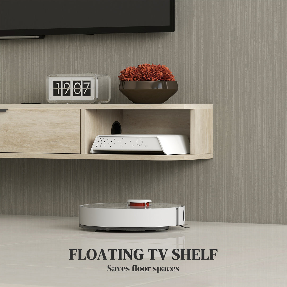 Particle Board Wall Mounted Floating TV Stand 120cm Wide With Flip Up Drawer - Velmora