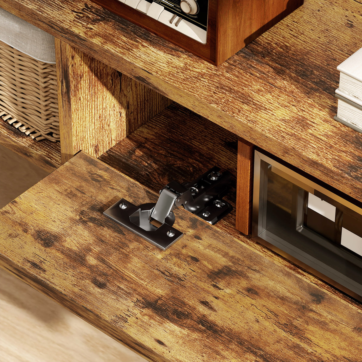 Particle Board Wall Mounted Floating TV Stand 120cm Wide With Flip Up Drawer - Velmora