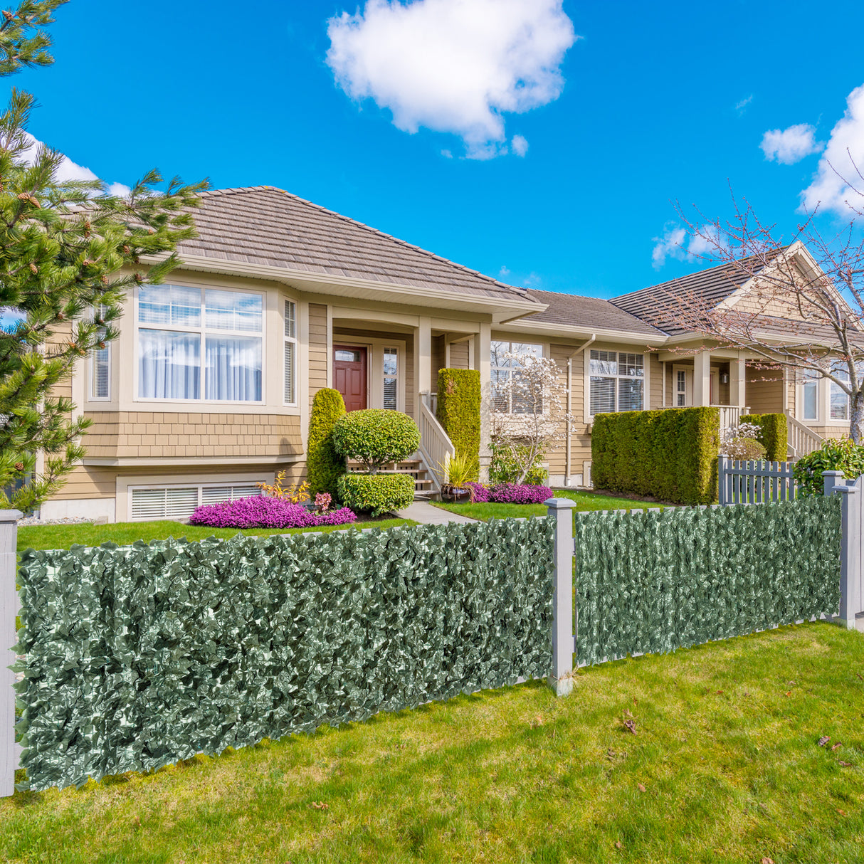 PE Artificial Leaf Hedge Screen Privacy Garden Fence Panel 240cm Wide x 100 High - Velmora