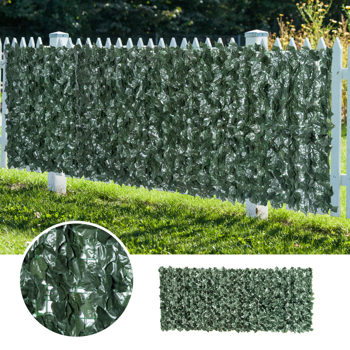 PE Artificial Leaf Hedge Screen Privacy Garden Fence Panel 240cm Wide x 100 High - Velmora