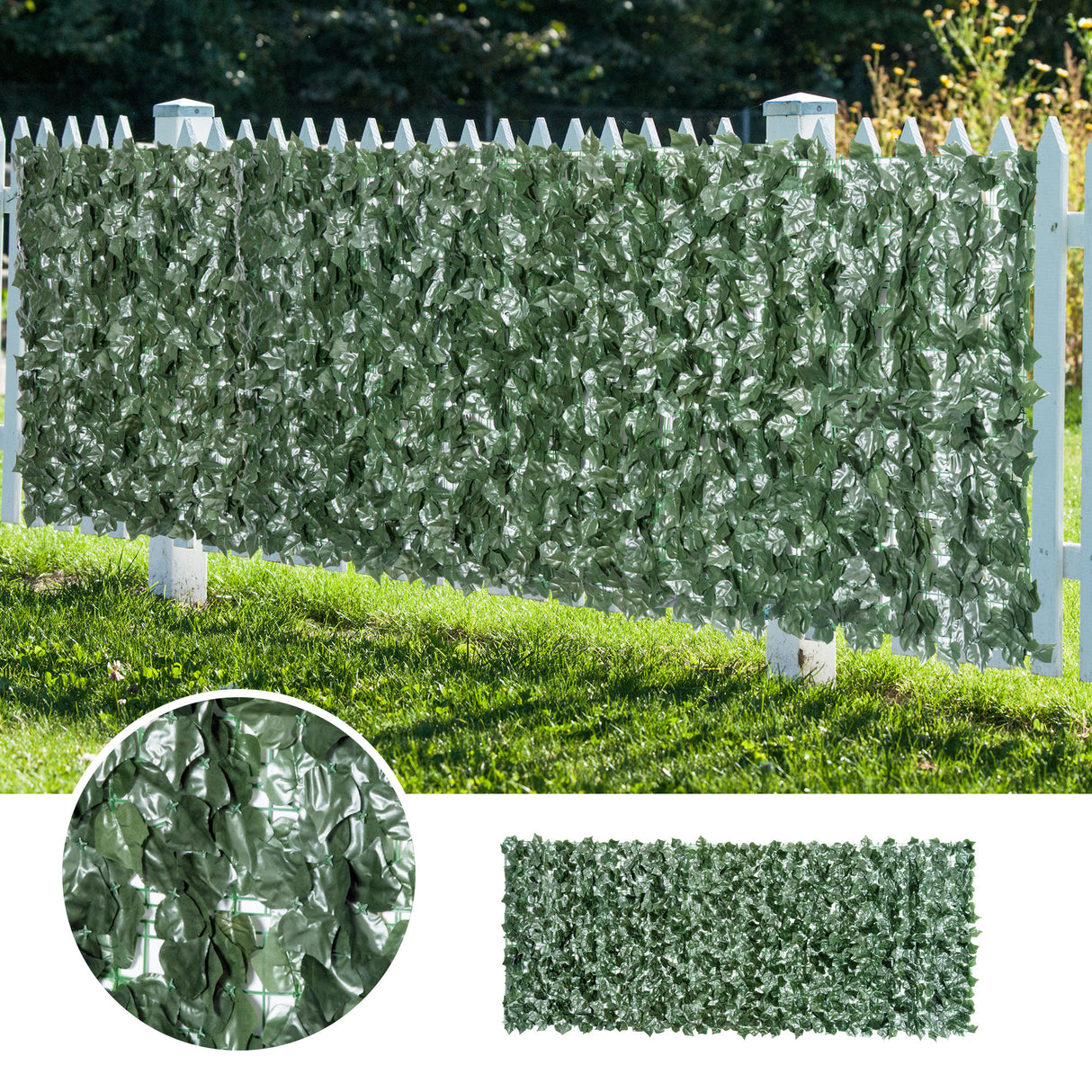PE Artificial Leaf Hedge Screen Privacy Garden Fence Panel 300cm Wide x 150 High - Velmora