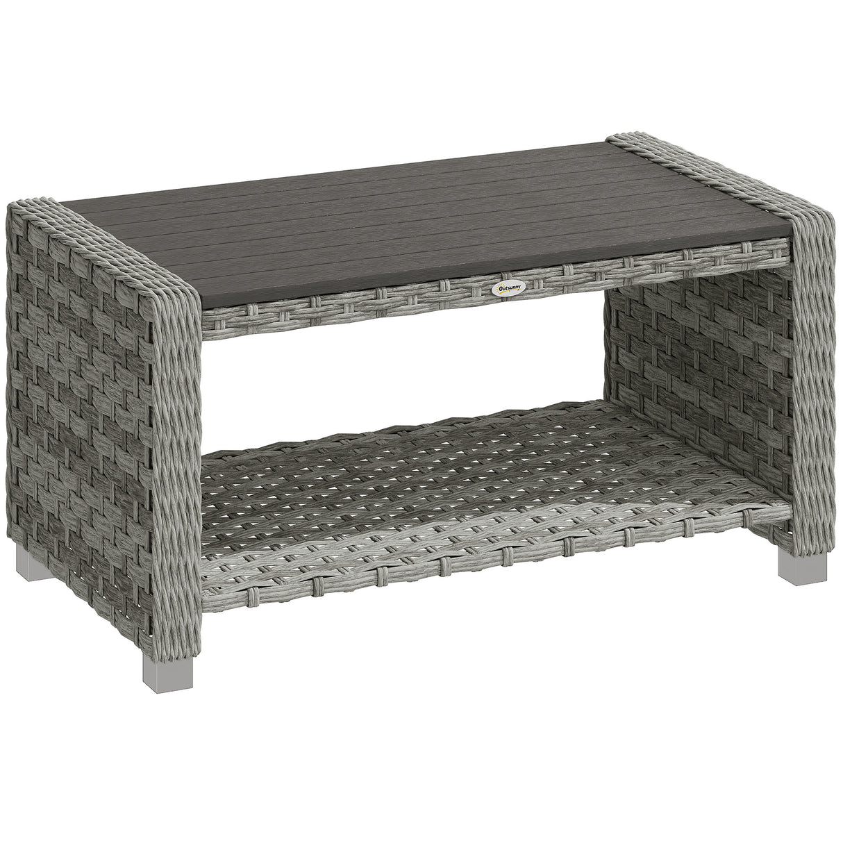 PE Rattan Outdoor Garden Coffee Table With Storage Shelf - Velmora