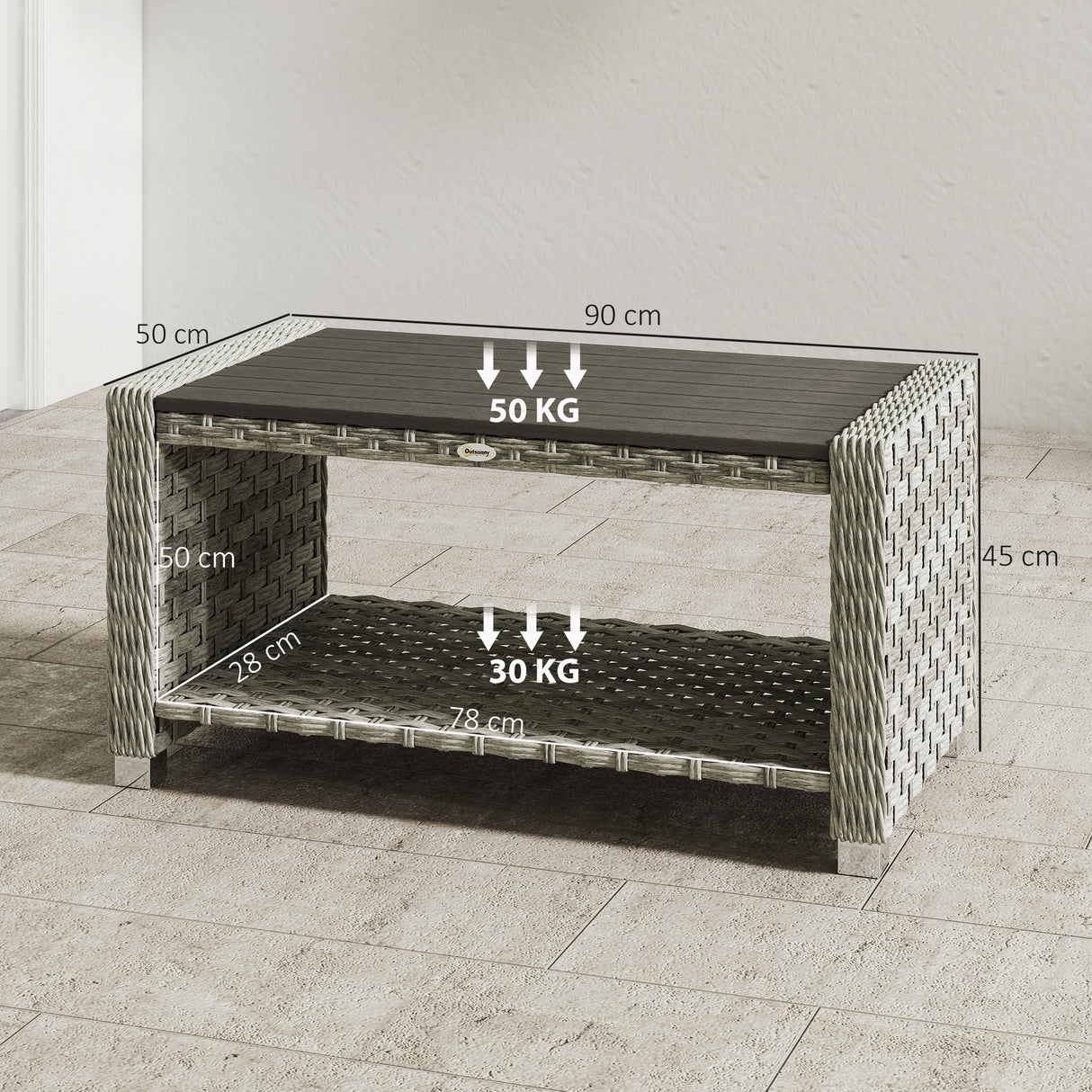 PE Rattan Outdoor Garden Coffee Table With Storage Shelf - Velmora