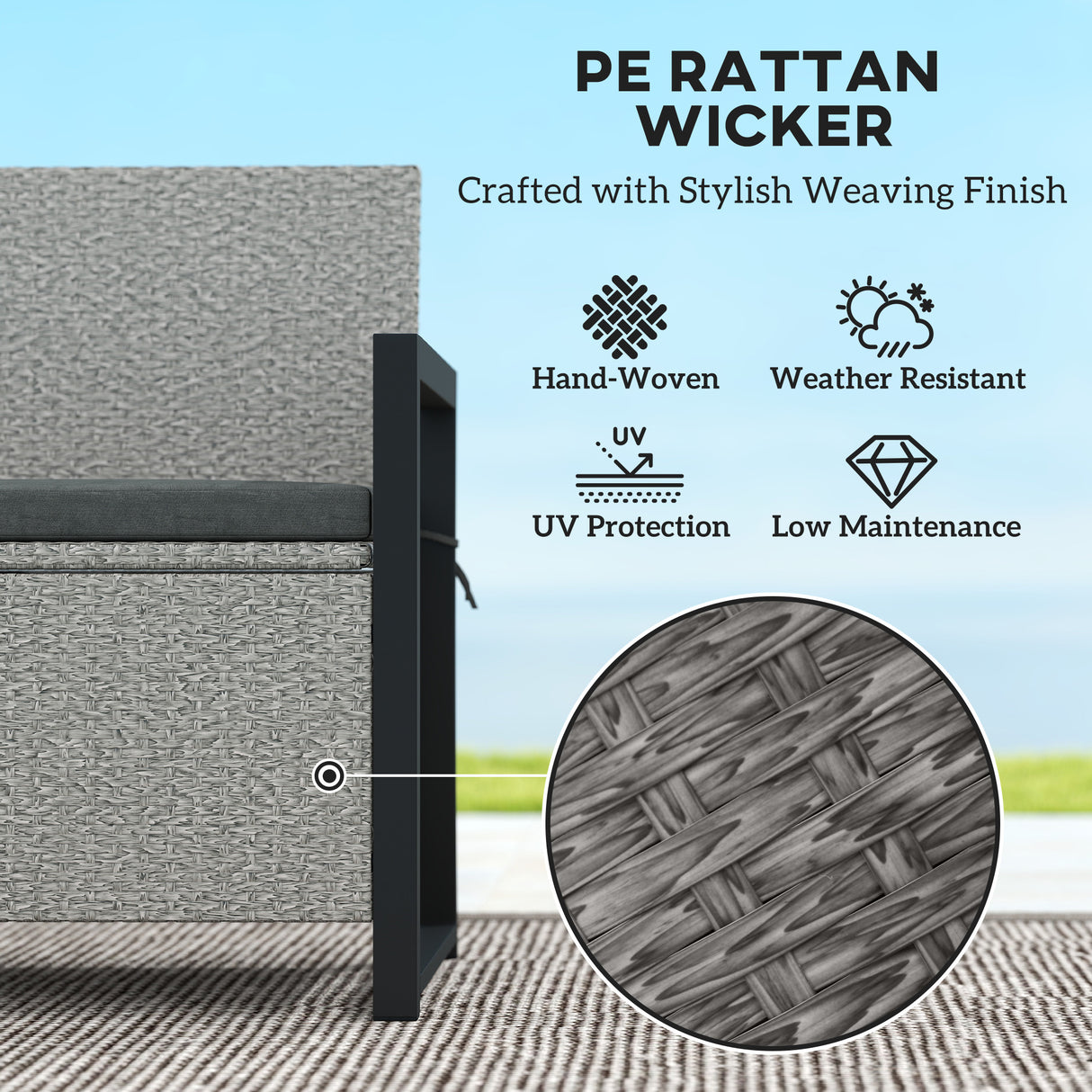 PE Rattan Outdoor Garden Bench 151.5Ltr With Storage - Velmora