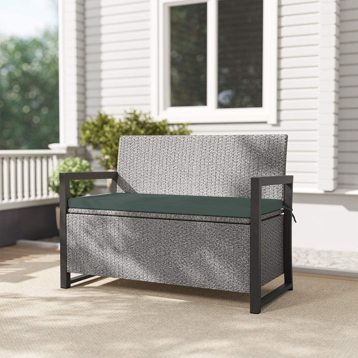 PE Rattan Outdoor Garden Bench 151.5Ltr With Storage - Velmora