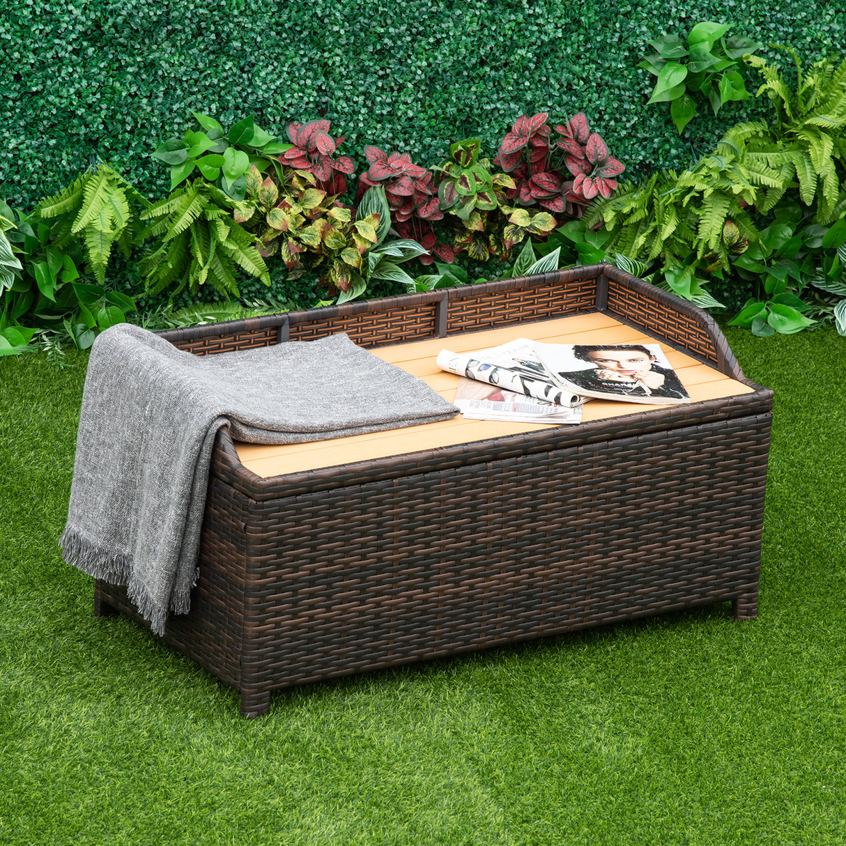 PE Rattan Outdoor Garden Storage Box 130Ltr - Velmora