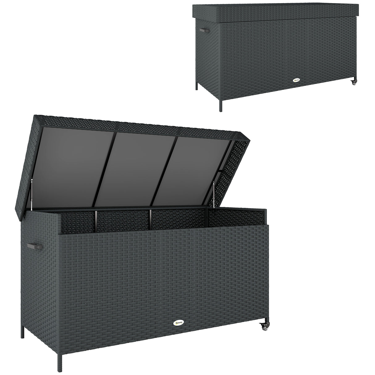 PE Rattan Outdoor Garden Storage Box 627Ltr With 2 Brake Wheels - Velmora