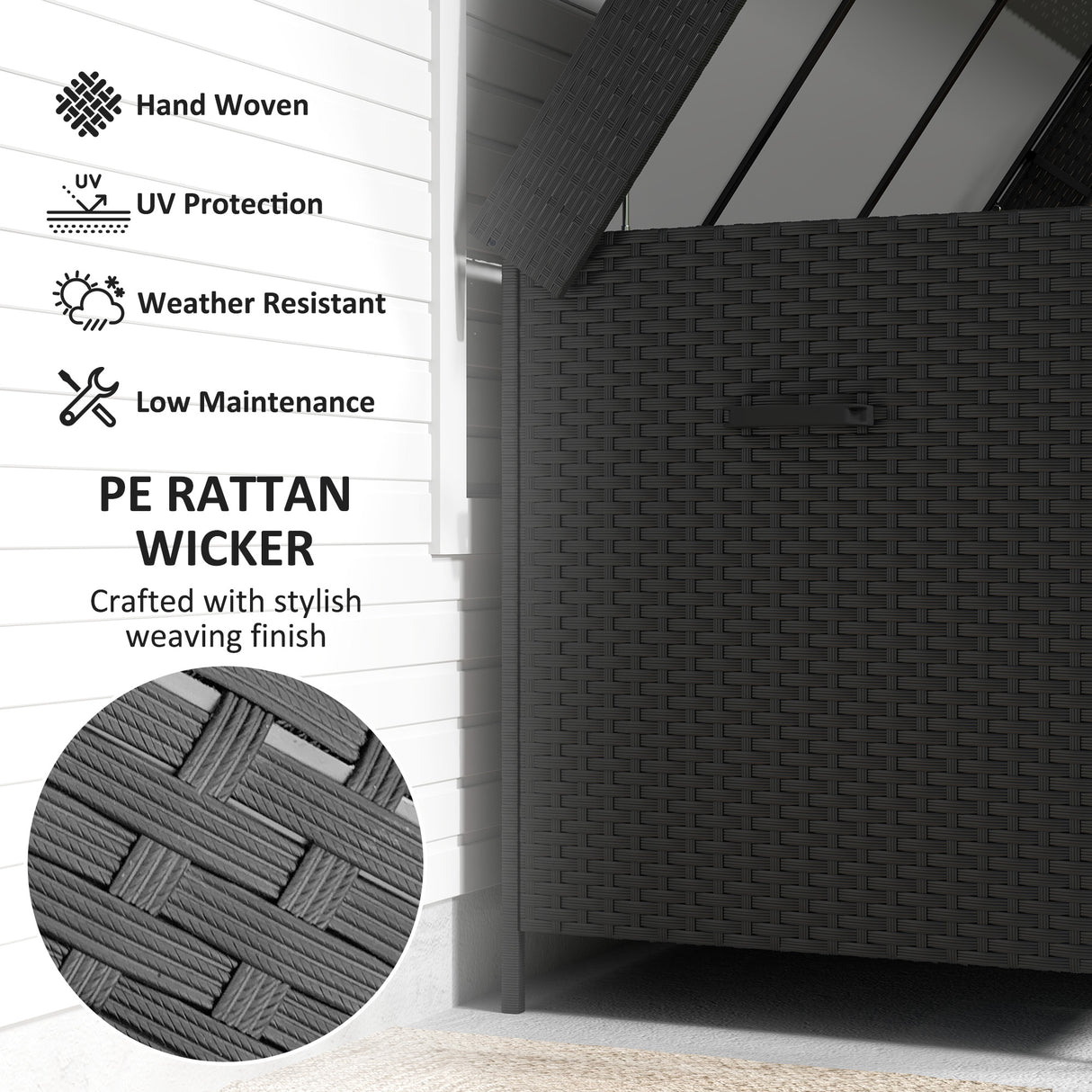 PE Rattan Outdoor Garden Storage Box 627Ltr With 2 Brake Wheels - Velmora