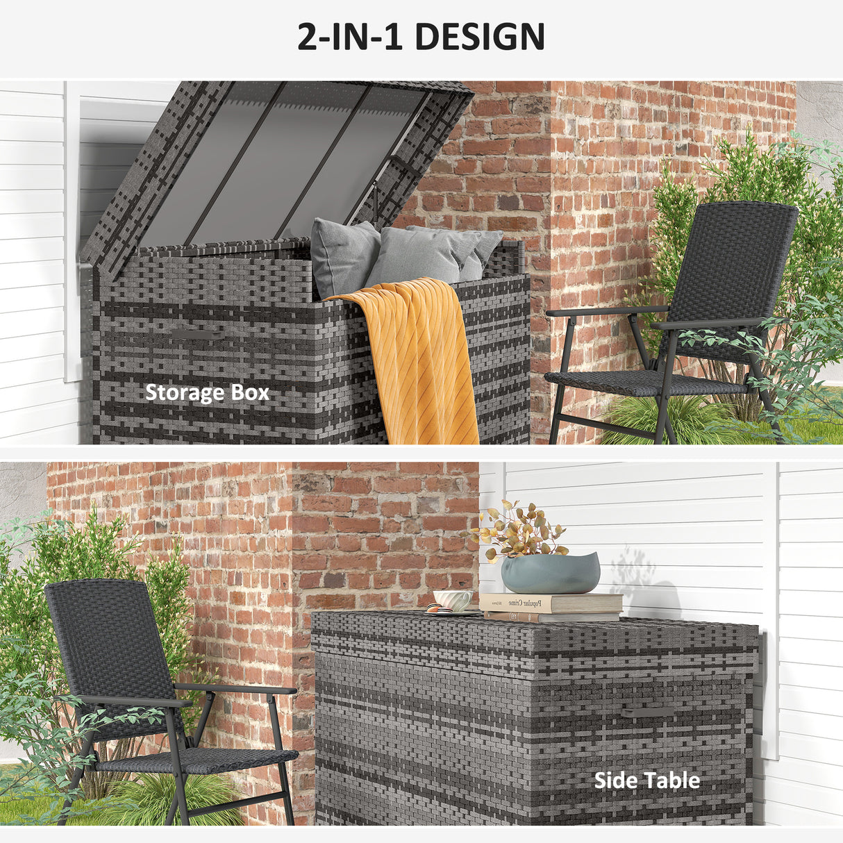 PE Rattan Outdoor Garden Storage Box 627Ltr With 2 Brake Wheels - Velmora