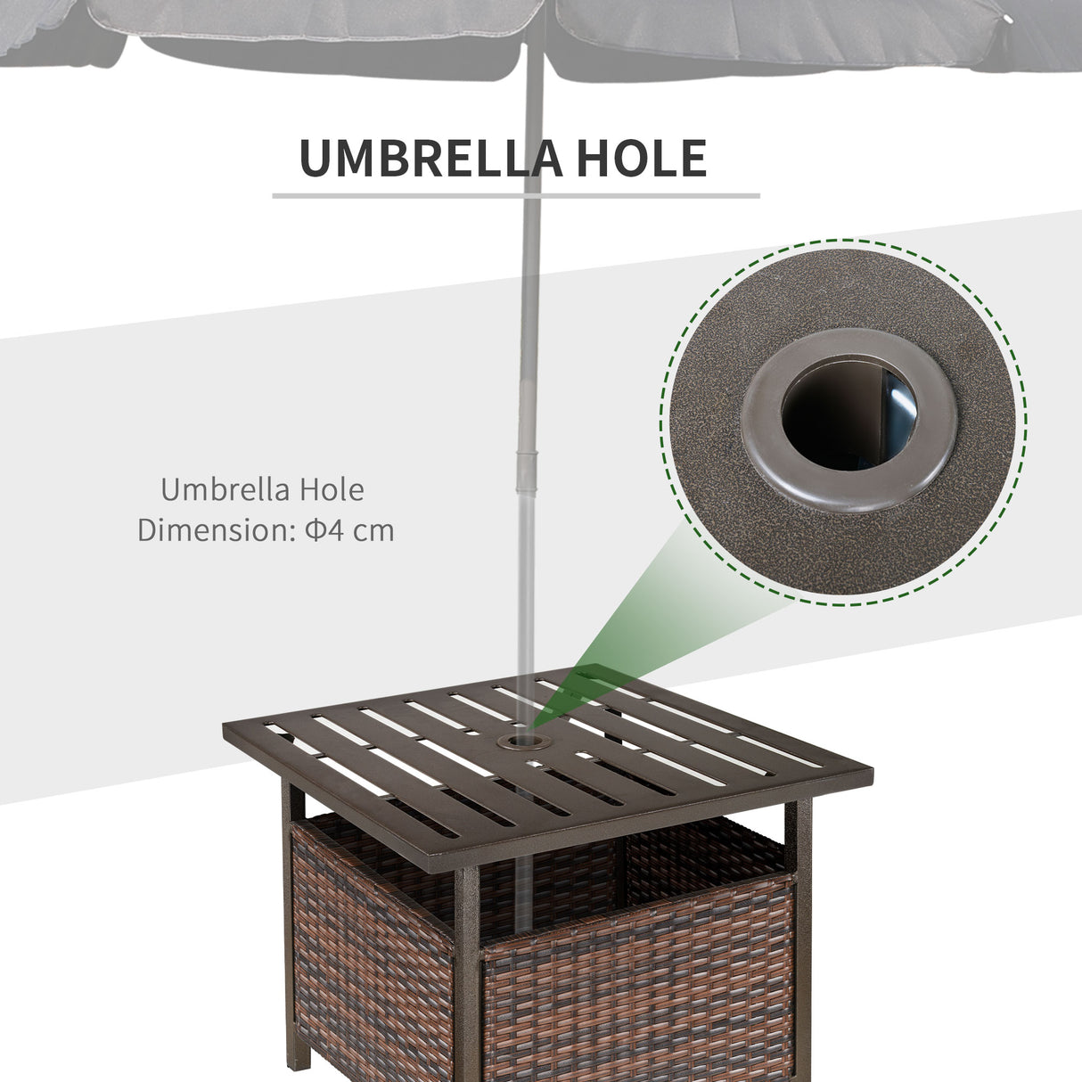 PE Rattan Slatted Top Outdoor Garden Coffee Table With Umbrella Hole - Velmora