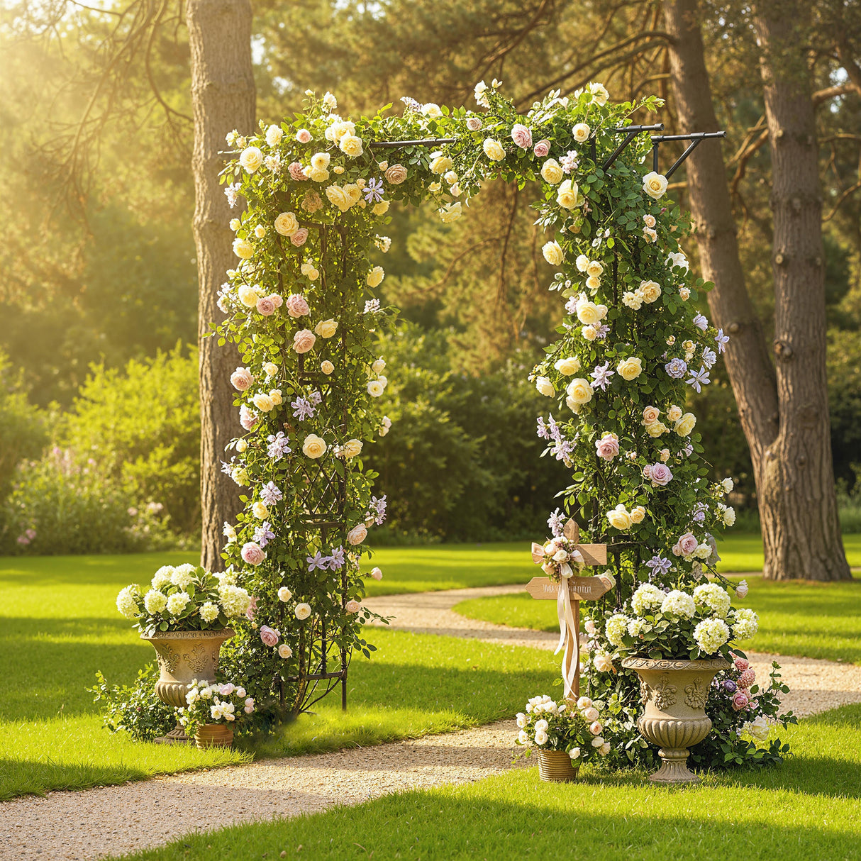 PE Steel Outdoor Garden Arch Trellis 213cm High - Velmora