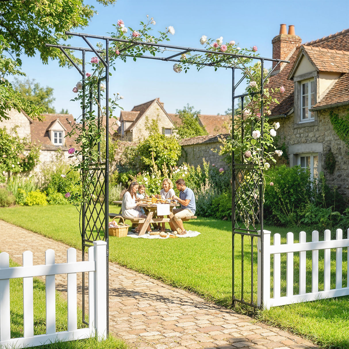 PE Steel Outdoor Garden Arch Trellis 213cm High - Velmora