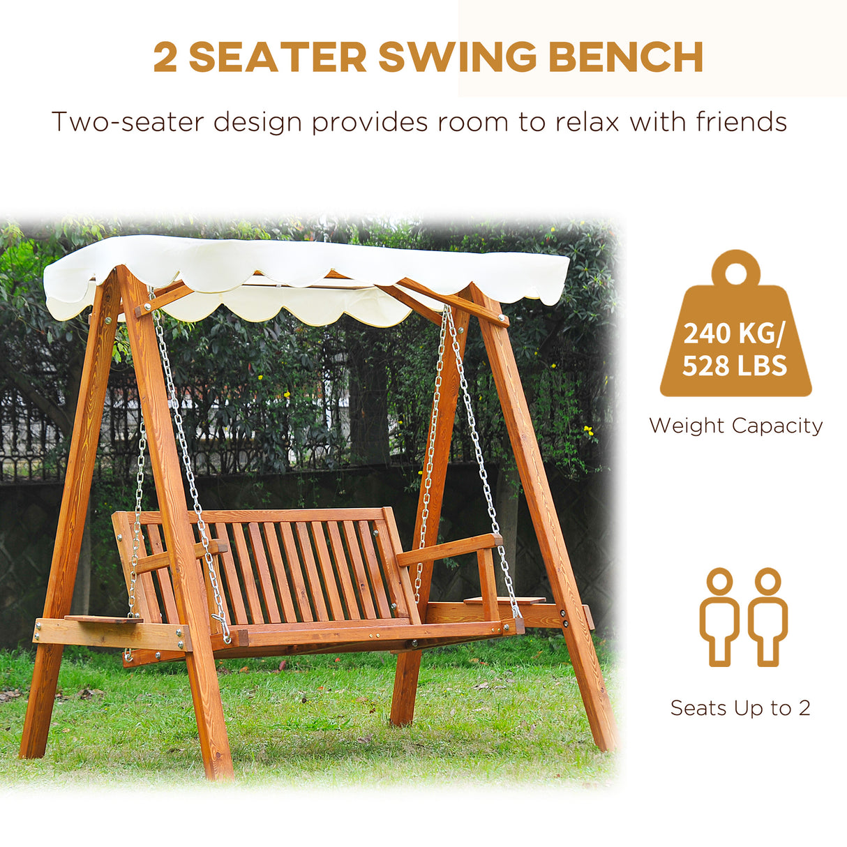 Pine Wood 2 Seater Garden Swing Hammock Bench - Velmora