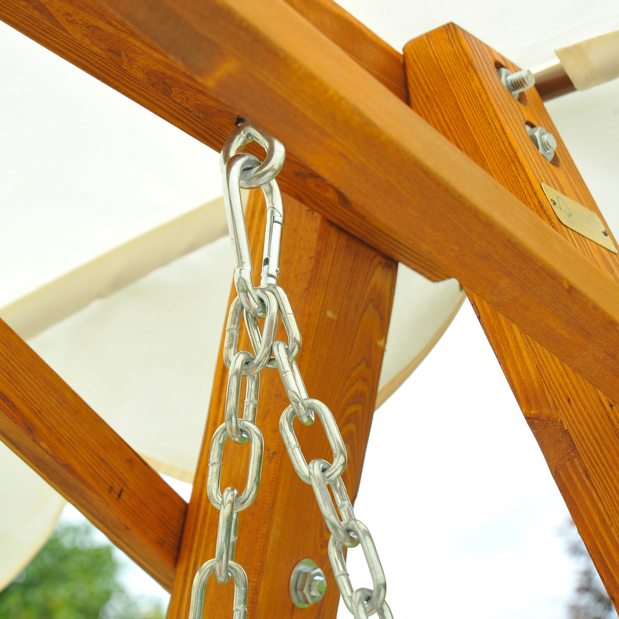 Pine Wood 3 Seater Garden Swing Hammock Bench - Velmora