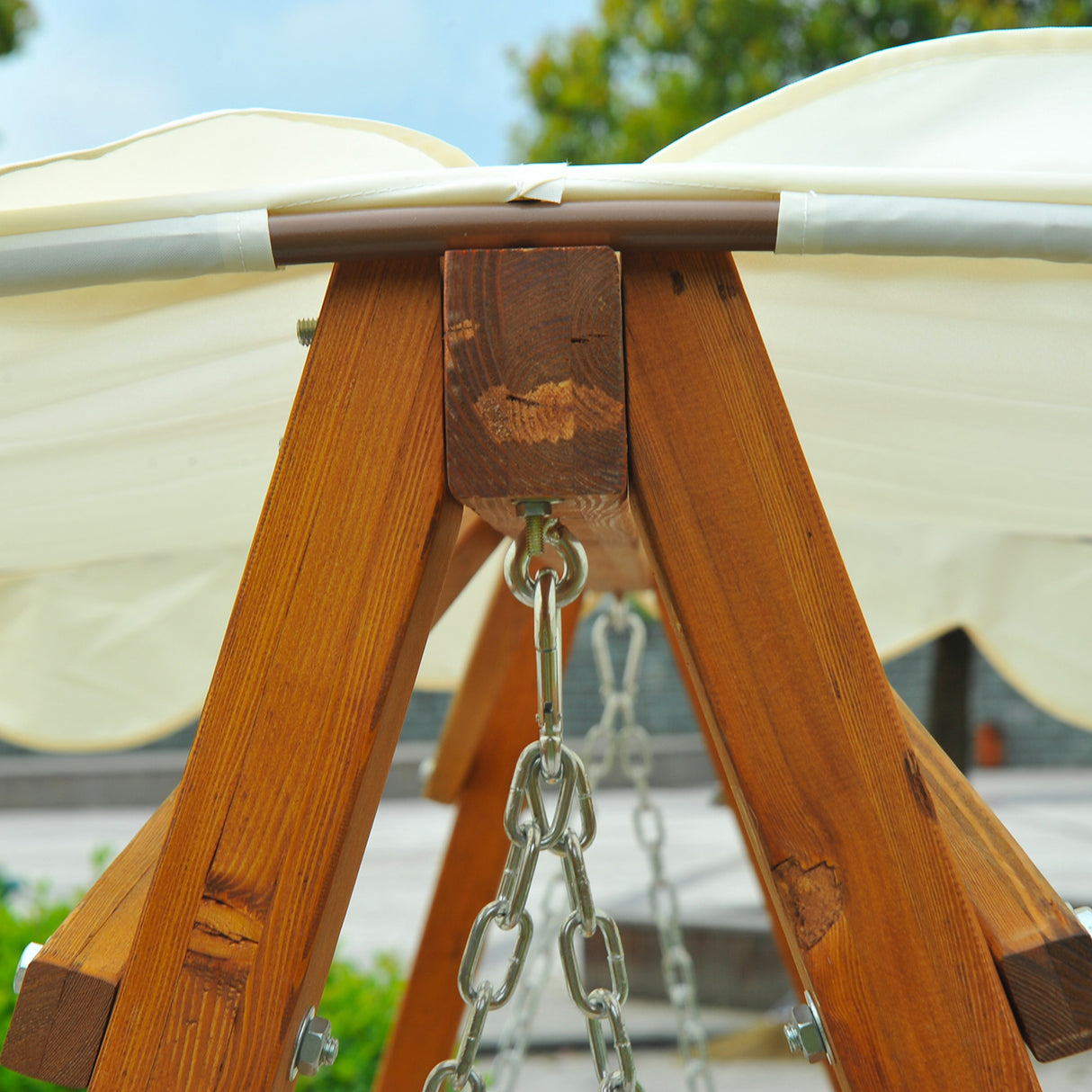Pine Wood 3 Seater Garden Swing Hammock Bench - Velmora