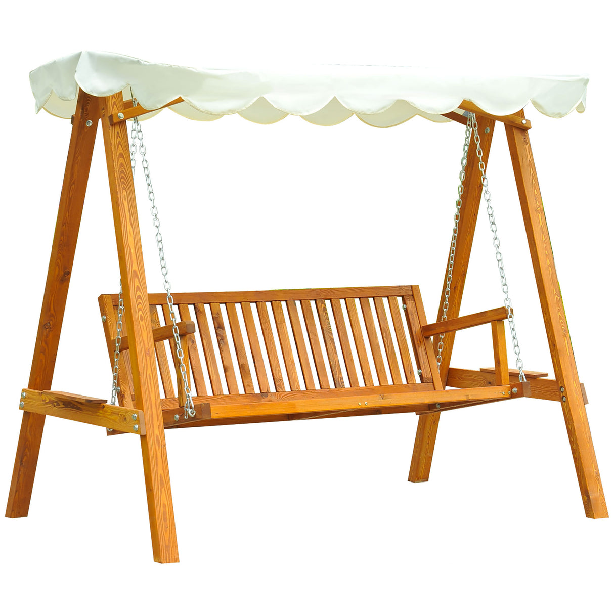 Pine Wood 3 Seater Garden Swing Hammock Bench - Velmora