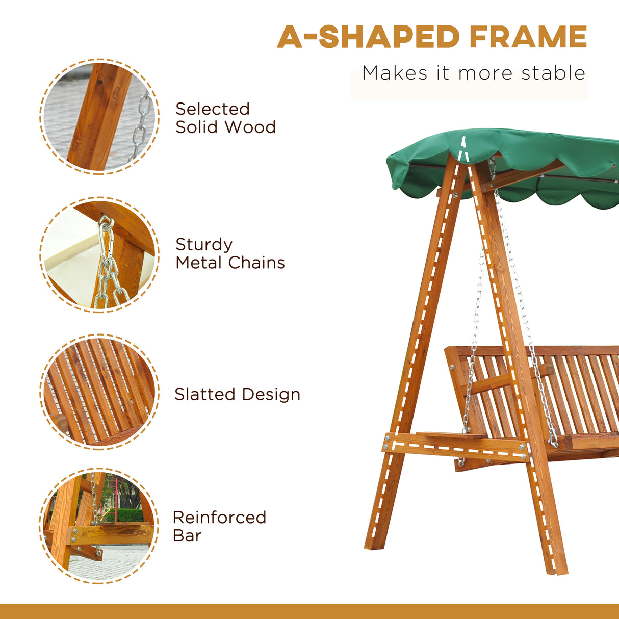 Pine Wood 3 Seater Garden Swing Hammock Bench - Velmora