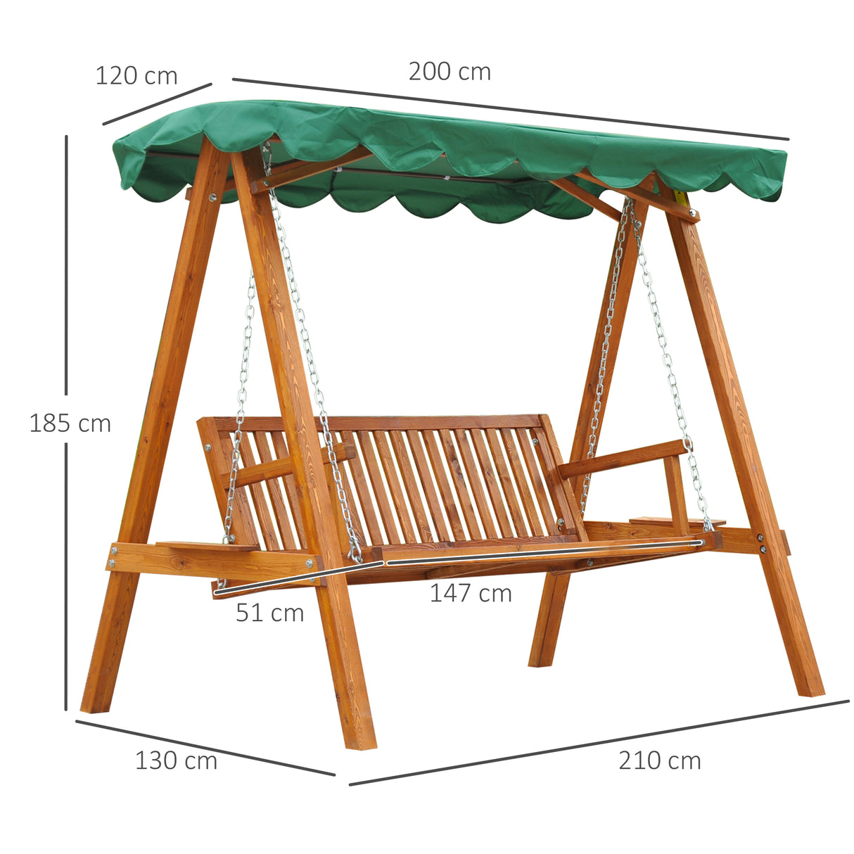 Pine Wood 3 Seater Garden Swing Hammock Bench - Velmora