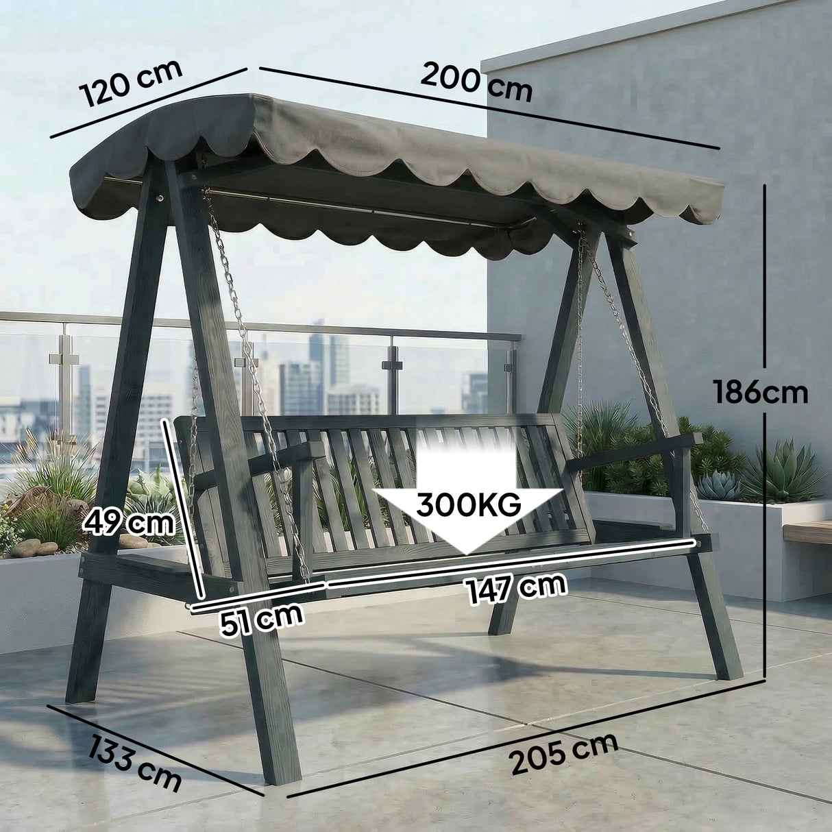 Pine Wood 3 Seater Garden Swing Hammock Bench - Velmora