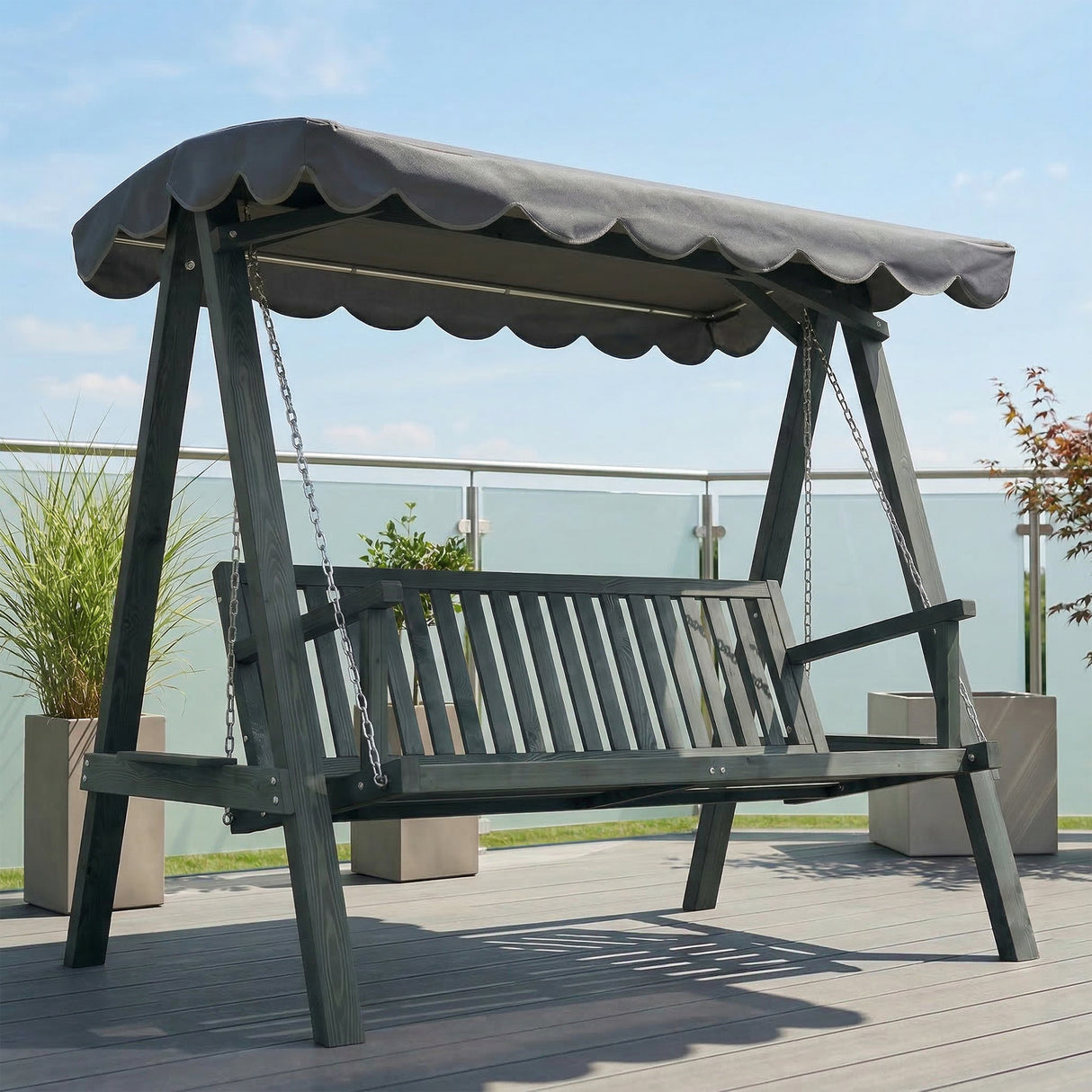 Pine Wood 3 Seater Garden Swing Hammock Bench - Velmora